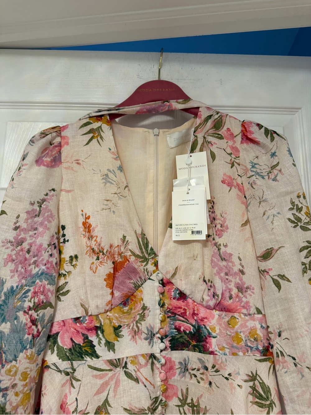 Zimmermann Cream Floral Tie-Neck Maxi Dress with Pink and Yellow Blooms - Picture 6 of 10